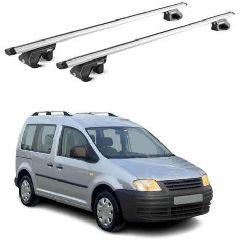 OMAC Barres de toit aluminium certifiées TÜV pour VW Caddy III 2003-2020 – Pour rails de toit standards – Rainure en T – Charge max 90 kg – 2 antivols Argent