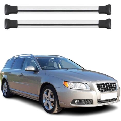 OMAC Barres de toit en aluminium pour Volvo V70 III 2008-2016 – TÜV / DIN 75302:2019 – Charge max 75 kg – 2 barres Argent (1/4)