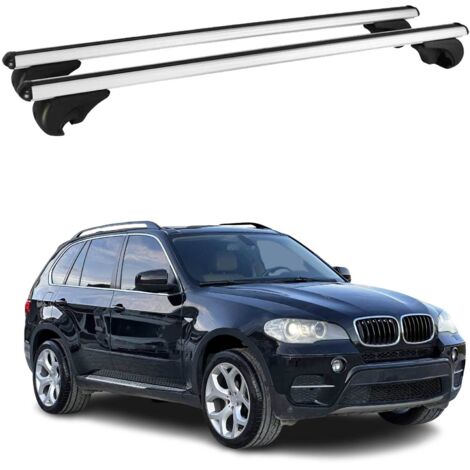 OMAC Barres de toit en aluminium pour BMW X5 E70 2006-2013 – TÜV / DIN 75302:2019 – Antivol inclus – Charge max 75 kg – 2 barres Argent (1/4)