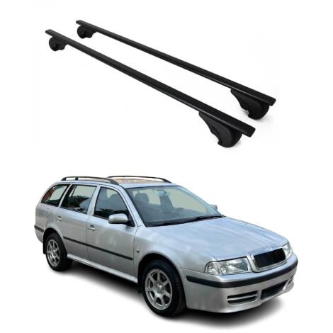 OMAC Barres de toit pour Skoda Octavia I Break 1996-2010 – TÜV / DIN 75302:2019 – Antivol inclus – Charge max 75 kg – 2 barres Noir (1/4)