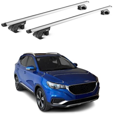 OMAC Barres de toit aluminium certifiées TÜV pour MG ZS EV 2020-2026 – Pour rails de toit standards – Rainure en T – Charge max 90 kg – 2 antivols Argent