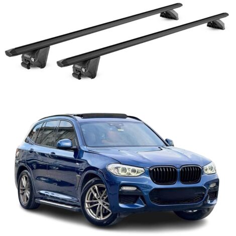 OMAC Barres de toit aluminium certifiées TÜV pour BMW X3 G01 2017-2024 – Pour rails de toit intégrés – Rainure en T – Charge max 100 kg – 2 antivols Noir