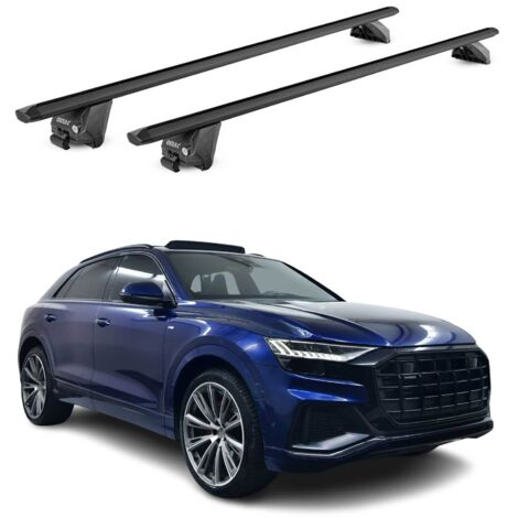 OMAC Barres de toit aluminium certifiées TÜV pour Audi Q8 4M 2018-2026 – Pour rails de toit intégrés – Rainure en T – Charge max 100 kg – 2 antivols Noir (1/4)
