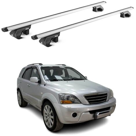 OMAC Barres de toit aluminium certifiées TÜV pour Kia Sorento mk1 2002-2009 – Pour rails de toit standards – Rainure en T – Charge max 90 kg – 2 antivols Argent (1/4)