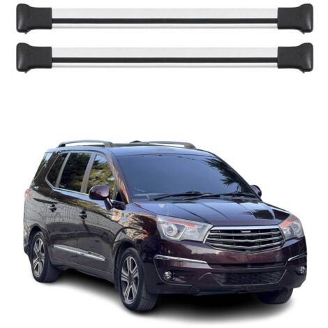 OMAC Barres de toit en aluminium pour Ssangyong Rodius II 2012-2019 – TÜV / DIN 75302:2019 – Charge max 75 kg – 2 barres Argent (1/4)