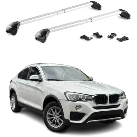 OMAC Barres de toit transversales certifiées TÜV pour BMW X4 F26 2014-2018 – Verrouillables (4 antivols) – Charge max 100 kg – Fixation durable Argent