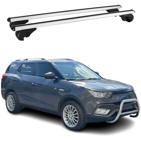 OMAC Barres de toit en aluminium pour Ssangyong XLV 2016-2021 – TÜV / DIN 75302:2019 – Antivol inclus – Charge max 75 kg – 2 barres Argent (1/4)