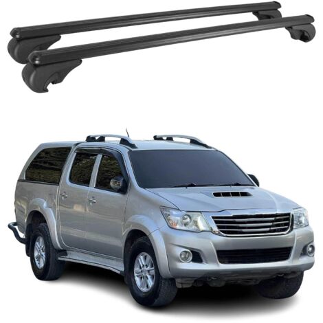 OMAC Barres de toit en aluminium pour Toyota Hilux mk7 2011-2015 FL – TÜV / DIN 75302:2019 – Antivol inclus – Charge max 75 kg – 2 barres Noir (1/4)