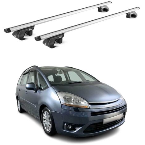 OMAC Barres de toit aluminium certifiées TÜV pour Citroën C4 Picasso / Grand Picasso 2006-2013 5 Portes – Pour rails de toit standards – Rainure en T – Charge max 90 kg – 2 antivols Argent (1/4)