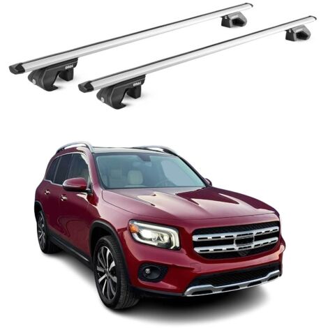 OMAC Barres de toit aluminium certifiées TÜV pour Mercedes GLB X247 2019-2026 – Pour rails de toit standards – Rainure en T – Charge max 90 kg – 2 antivols Argent (1/4)