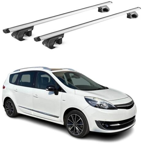 OMAC Barres de toit aluminium certifiées TÜV pour Renault Scenic mk3 / X-Mod 2009-2016 – Pour rails de toit standards – Rainure en T – Charge max 90 kg – 2 antivols Argent (1/4)