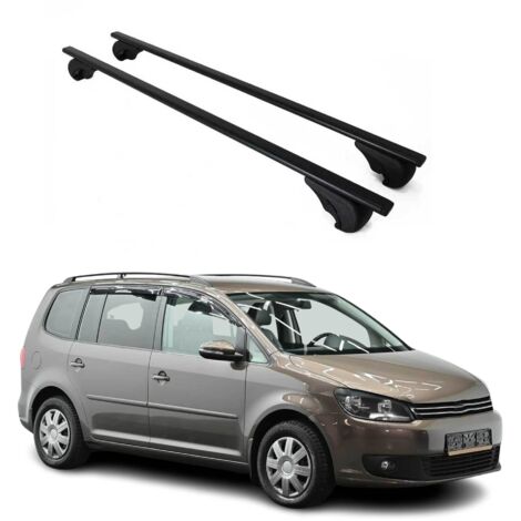 OMAC Barres de toit pour VW Touran I 2003-2015 – TÜV / DIN 75302:2019 – Antivol inclus – Charge max 75 kg – 2 barres Noir (1/4)