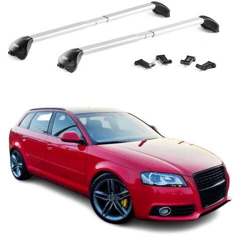 OMAC Barres de toit transversales certifiées TÜV pour A3 Sportback 8P 8V 8Y 2004-2026 – Verrouillables (4 antivols) – Charge max 100 kg – Fixation durable Argent (1/4)