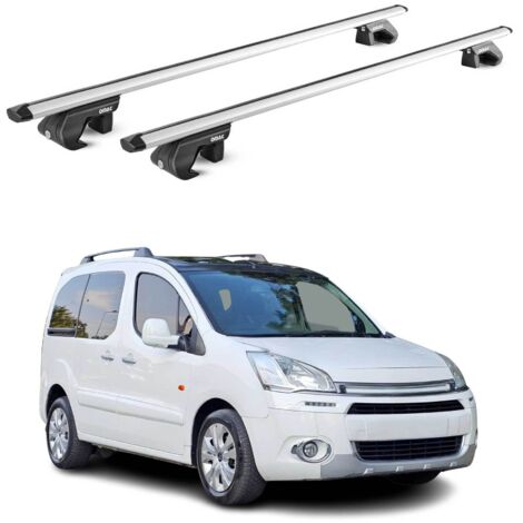 OMAC Barres de toit aluminium certifiées TÜV pour Citroën Berlingo 2008-2018 – Pour rails de toit standards – Rainure en T – Charge max 90 kg – 2 antivols Argent (1/4)