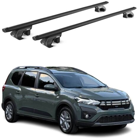 OMAC Barres de toit aluminium certifiées TÜV pour Dacia Jogger 2022-2026 – Pour rails de toit standards – Rainure en T – Charge max 90 kg – 2 antivols Noir
