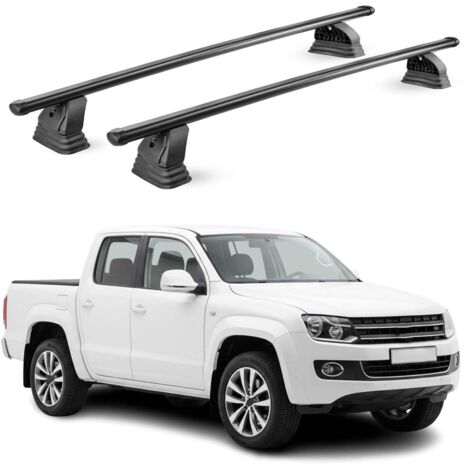 OMAC Barres de toit transversales en acier pour VW Amarok I 2010-2020 – TÜV / DIN 75302:2019 – Antivol inclus – Rainure en T (accessoires) – Charge max 75 kg – 2 barres – Noir