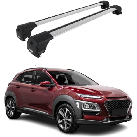 OMAC Barres de toit en aluminium pour Hyundai Kona I 2018-2023 – City Crash – ISO/PAS 11154:2006 – Antivol inclus – Charge max 75 kg – 2 barres Argent (1/4)