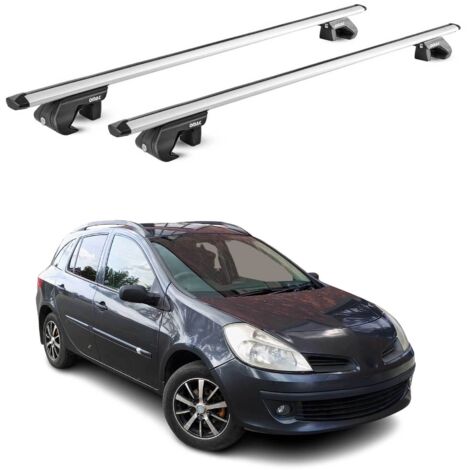 OMAC Barres de toit aluminium certifiées TÜV pour Renault Clio III IV Break 2005-2019 – Pour rails de toit standards – Rainure en T – Charge max 90 kg – 2 antivols Argent (1/4)