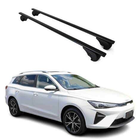 OMAC Barres de toit pour MG5 EV 2021-2026 – TÜV / DIN 75302:2019 – Antivol inclus – Charge max 75 kg – 2 barres Noir (1/4)