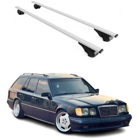 OMAC Barres de toit pour Mercedes Classe E S124 Break 1985-1996 – TÜV / DIN 75302:2019 – Antivol inclus – Charge max 75 kg – 2 barres Argent (1/4)