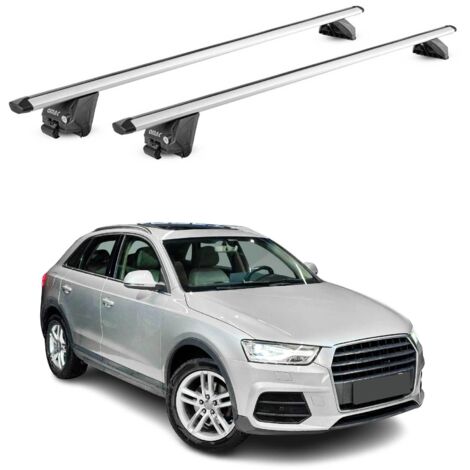 OMAC Barres de toit aluminium certifiées TÜV pour Audi Q3 8U 2011-2018 – Pour rails de toit intégrés – Rainure en T – Charge max 100 kg – 2 antivols Argent (1/4)