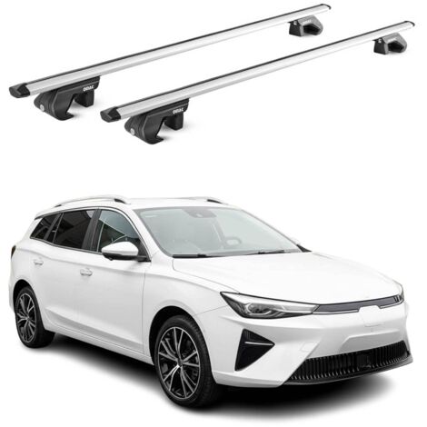 OMAC Barres de toit aluminium certifiées TÜV pour MG5 II 2020-2026 – Pour rails de toit standards – Rainure en T – Charge max 90 kg – 2 antivols Argent (1/4)