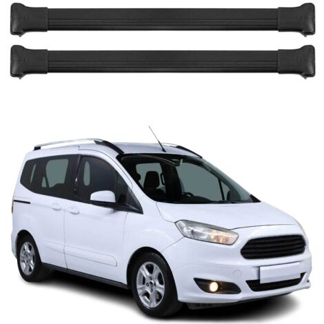 OMAC Barres de toit en aluminium pour Ford Transit Courier / Tourneo Courier I 2014-2022 – TÜV / DIN 75302:2019 – Charge max 75 kg – 2 barres Noir (1/4)