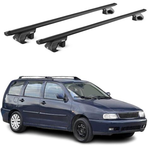 OMAC Barres de toit aluminium certifiées TÜV pour VW Polo mk3 Variant 1994-2002 – Pour rails de toit standards – Rainure en T – Charge max 90 kg – 2 antivols Noir (1/4)