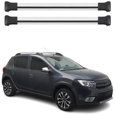 OMAC Barres de toit en aluminium pour Dacia Sandero Stepway 2013-2020 – TÜV / DIN 75302:2019 – Charge max 75 kg – 2 barres Argent (1/4)