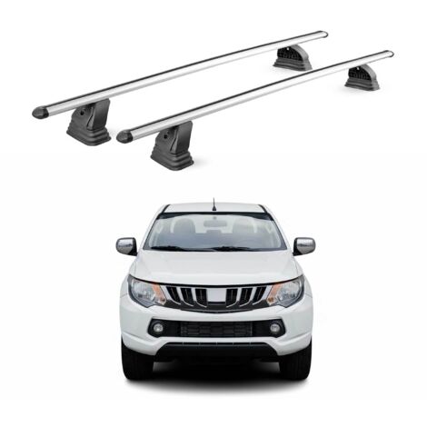OMAC Barres de toit transversales en aluminium pour Mitsubishi L200 Double Cab / Single Cab 2015-2026 – TÜV / DIN 75302:2019 – Antivol inclus – Charge max 75 kg – 2 barres – Gris (1/4)