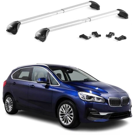 OMAC Barres de toit transversales certifiées TÜV pour BMW Série 2 Active Tourer F45 2014-2021 – Verrouillables (4 antivols) – Charge max 100 kg – Fixation durable Argent (1/4)