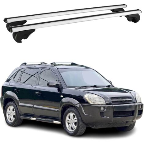 OMAC Barres de toit en aluminium pour Hyundai Tucson I 2005-2009 – TÜV / DIN 75302:2019 – Antivol inclus – Charge max 75 kg – 2 barres Argent (1/4)