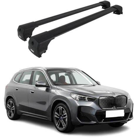 OMAC Barres de toit en aluminium pour BMW iX1 U11 2022-2026 – City Crash – ISO/PAS 11154:2006 – Antivol inclus – Charge max 75 kg – 2 barres Noir