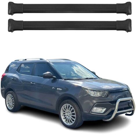 OMAC Barres de toit en aluminium pour Ssangyong XLV 2016-2021 – TÜV / DIN 75302:2019 – Charge max 75 kg – 2 barres Noir (1/4)