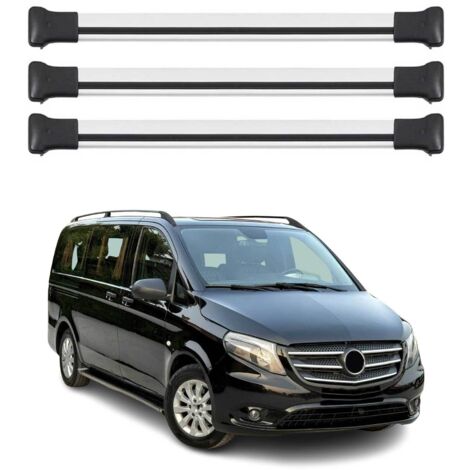 OMAC Barres de toit en aluminium pour Mercedes Viano Vito W638 W639 W447 1996-2026 – TÜV / DIN 75302:2019 – Charge max 75 kg – 2 barres Argent