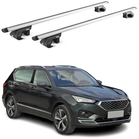 OMAC Barres de toit aluminium certifiées TÜV pour Seat Tarraco 2018-2024 – Pour rails de toit standards – Rainure en T – Charge max 90 kg – 2 antivols Argent