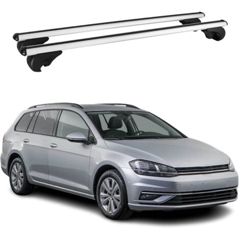 OMAC Barres de toit en aluminium pour VW Golf mk7 Variant / Alltrack 2014-2020 – TÜV / DIN 75302:2019 – Antivol inclus – Charge max 75 kg – 2 barres Argent (1/4)