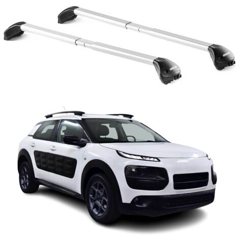 OMAC Barres de toit transversales certifiées TÜV pour Citroën C4 Cactus 2014-2022 – Verrouillables (4 antivols) – Charge max 100 kg – Sangle inox + protection caoutchouc Argent (1/4)