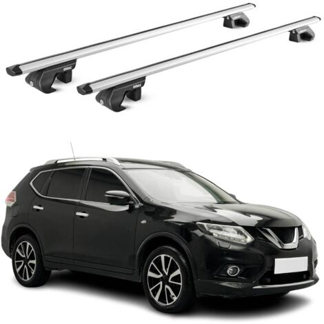 OMAC Barres de toit aluminium certifiées TÜV pour Nissan X-Trail III T32 2013-2021 – Pour rails de toit standards – Rainure en T – Charge max 90 kg – 2 antivols Argent (1/4)