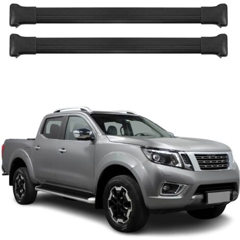 OMAC Barres de toit en aluminium pour Nissan Navara III D23 2015-2025 4 Portes – TÜV / DIN 75302:2019 – Charge max 75 kg – 2 barres Noir