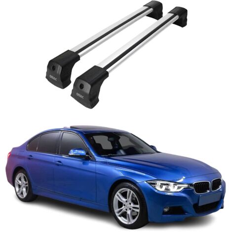 OMAC Barres de toit compatibles avec BMW Série 3 F30 Berline 2012-2019 – 2 barres – Antivol inclus – Aluminium Argent