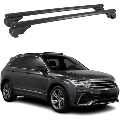 OMAC Barres de toit en aluminium pour VW Tiguan II 2016-2023 – TÜV / DIN 75302:2019 – Antivol inclus – Charge max 75 kg – 2 barres Noir (1/4)