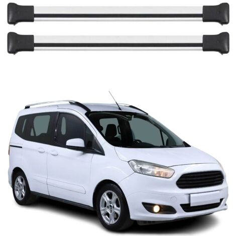 OMAC Barres de toit en aluminium pour Ford Transit Courier / Tourneo Courier I 2014-2022 – TÜV / DIN 75302:2019 – Charge max 75 kg – 2 barres Argent (1/4)