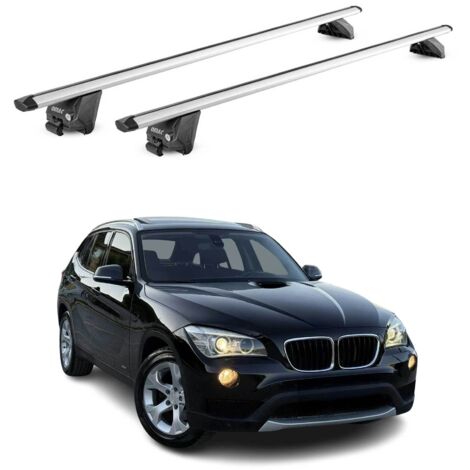 OMAC Barres de toit aluminium certifiées TÜV pour BMW X1 E84 F48 2009-2022 – Pour rails de toit intégrés – Rainure en T – Charge max 100 kg – 2 antivols Argent (1/4)
