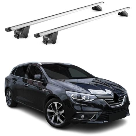 OMAC Barres de toit aluminium certifiées TÜV pour Renault Megane IV Grandtour 2016-2022 – Pour rails de toit intégrés – Rainure en T – Charge max 100 kg – 2 antivols Argent (1/4)