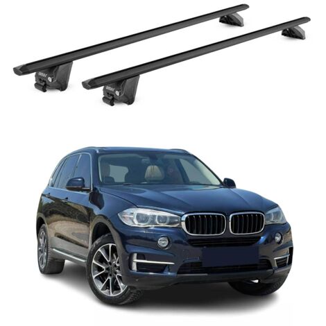 OMAC Barres de toit aluminium certifiées TÜV pour BMW X5 F15 G05 2013-2025 – Pour rails de toit intégrés – Rainure en T – Charge max 100 kg – 2 antivols Noir (1/4)