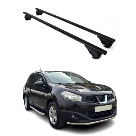 OMAC Barres de toit pour Nissan Qashqai J10 +2 2007-2013 – TÜV / DIN 75302:2019 – Antivol inclus – Charge max 75 kg – 2 barres Noir (1/4)