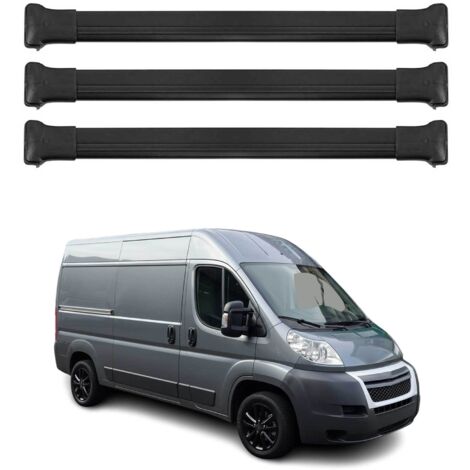 OMAC Barres de toit en aluminium pour Citroën Jumper II / Fiat Ducato 2006-2026 – TÜV / DIN 75302:2019 – Charge max 75 kg – 3 barres Noir (1/4)
