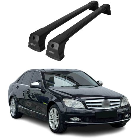 OMAC Barres de toit compatibles avec Mercedes Classe C W204 2007-2014 – 2 barres – Antivol inclus – Aluminium Noir