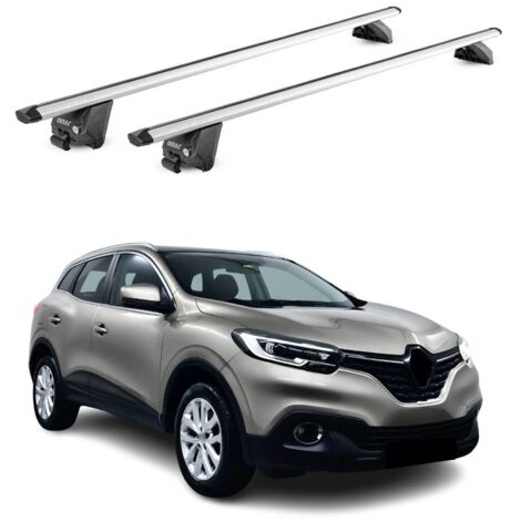 OMAC Barres de toit aluminium certifiées TÜV pour Renault Kadjar 2015-2022 – Pour rails de toit intégrés – Rainure en T – Charge max 100 kg – 2 antivols Argent